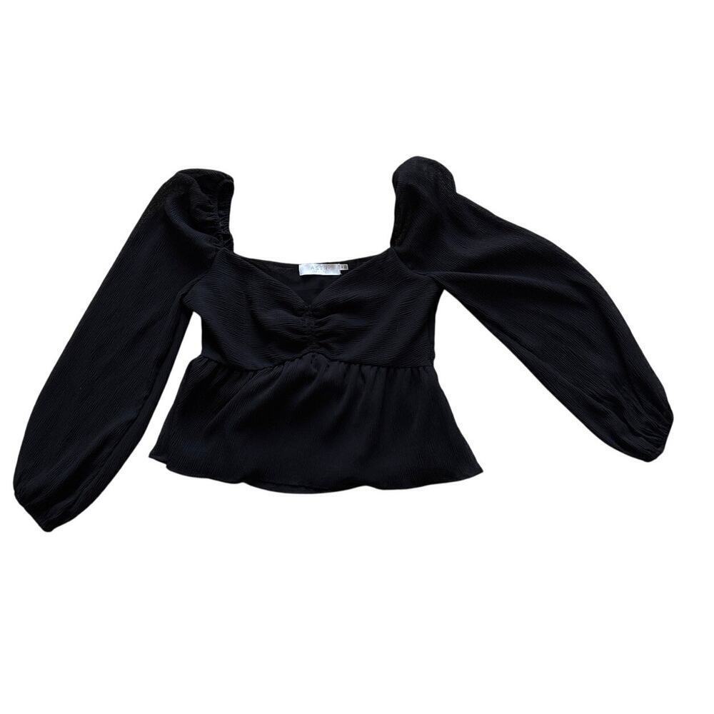 ASTR the Label Black Puff Sleeve Peplum Top M